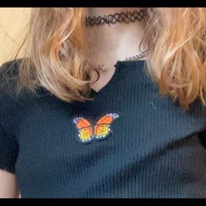 romwe butterfly baby top🤎